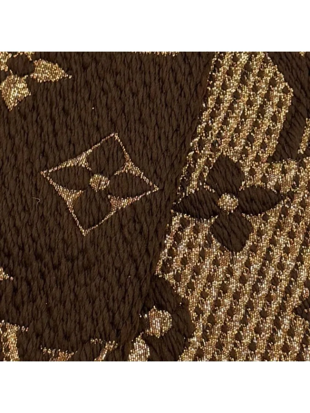 Louis Vuitton Logomania Scarf Shine Wool Silk Blend Brown Fringe